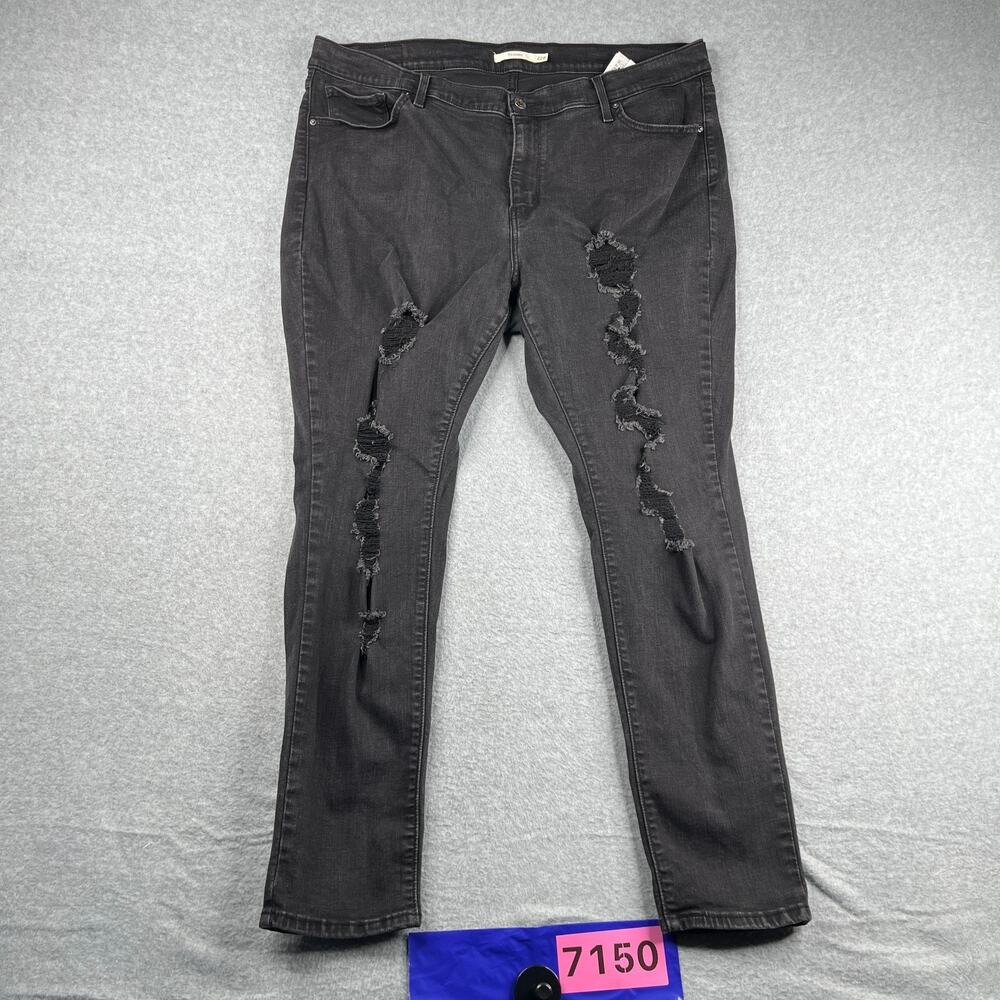 Levis 711 Skinny Denim Jeans Black Distressed Womens Size 22W Stretch